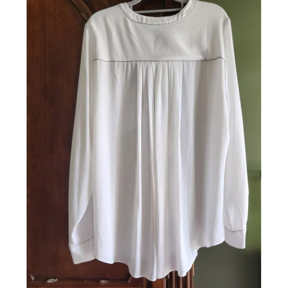 Lane Bryant Lng Slv Chiffon Blouse Pocket White w/ Black Whip Stitching Sz 18/20 - Picture 8 of 12